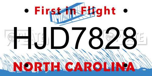 HJD7828 North Carolina License Plate