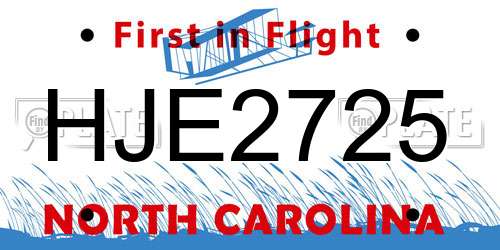 HJE2725 North Carolina License Plate