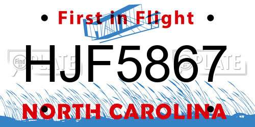 HJF5867 North Carolina License Plate