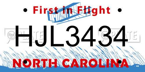 HJL3434 North Carolina License Plate