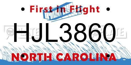 HJL3860 North Carolina License Plate