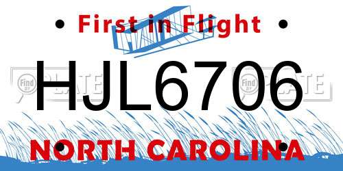 HJL6706 North Carolina License Plate