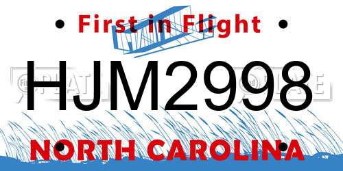 HJM2998 North Carolina License Plate