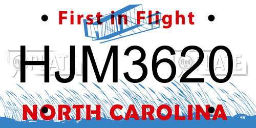 HJM3620 North Carolina License Plate