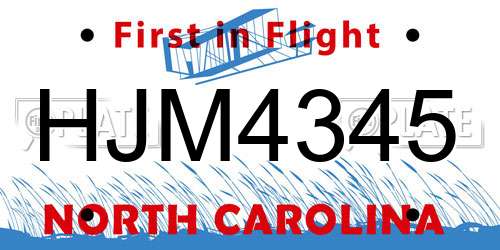 HJM4345 North Carolina License Plate