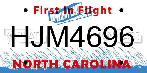 HJM4696 North Carolina License Plate
