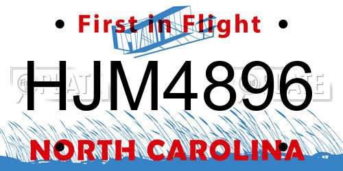 HJM4896 North Carolina License Plate