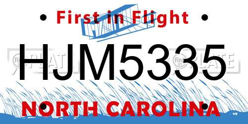 HJM5335 North Carolina License Plate