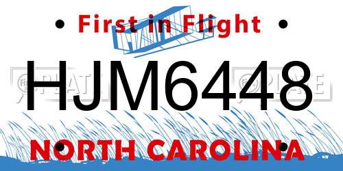HJM6448 North Carolina License Plate