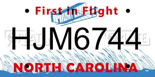 HJM6744 North Carolina License Plate