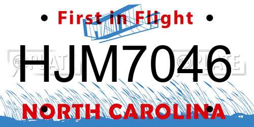 HJM7046 North Carolina License Plate