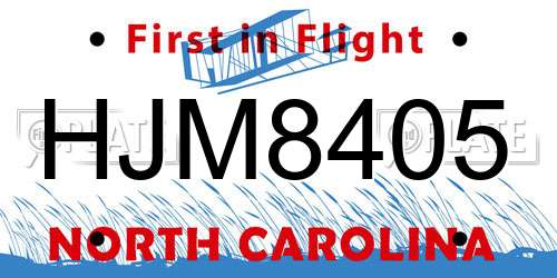 HJM8405 North Carolina License Plate