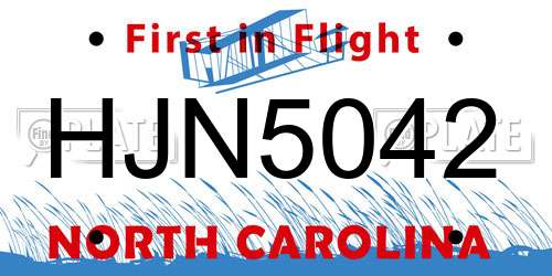 HJN5042 North Carolina License Plate