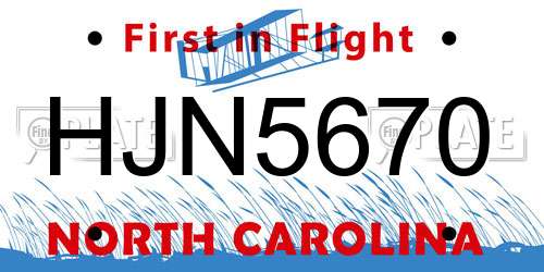 HJN5670 North Carolina License Plate