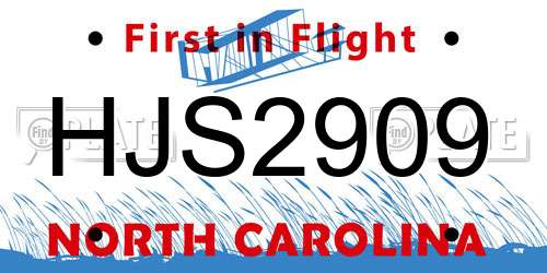 HJS2909 North Carolina License Plate