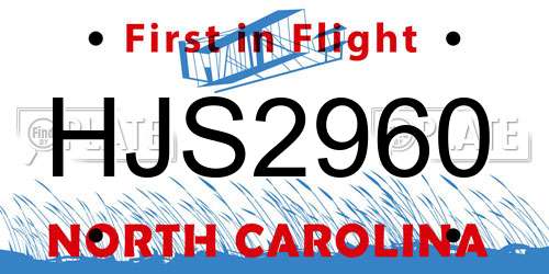 HJS2960 North Carolina License Plate