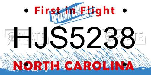 HJS5238 North Carolina License Plate