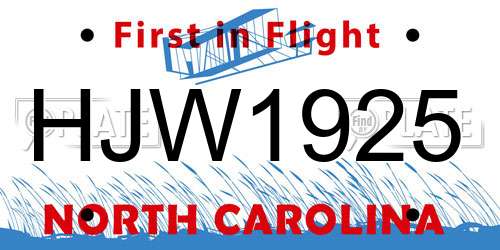 HJW1925 North Carolina License Plate