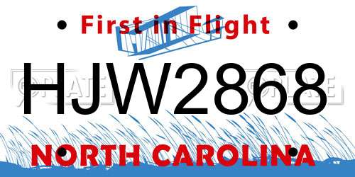 HJW2868 North Carolina License Plate