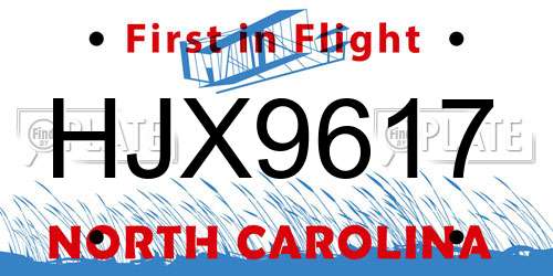 HJX9617 North Carolina License Plate