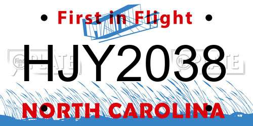 HJY2038 North Carolina License Plate
