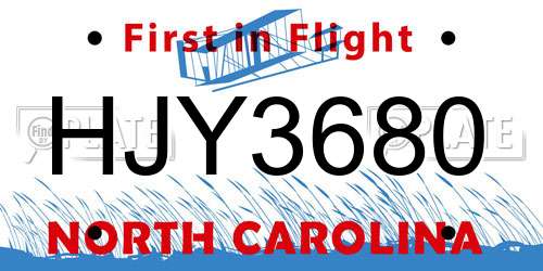 HJY3680 North Carolina License Plate