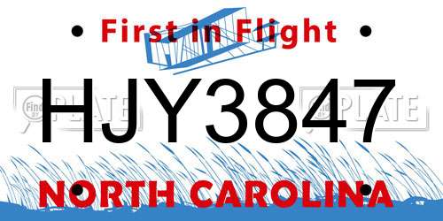 HJY3847 North Carolina License Plate