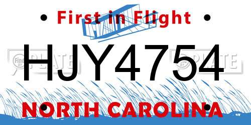 HJY4754 North Carolina License Plate