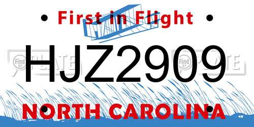 HJZ2909 North Carolina License Plate