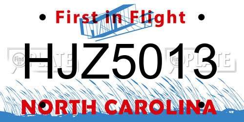 HJZ5013 North Carolina License Plate