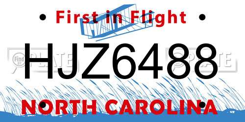 HJZ6488 North Carolina License Plate