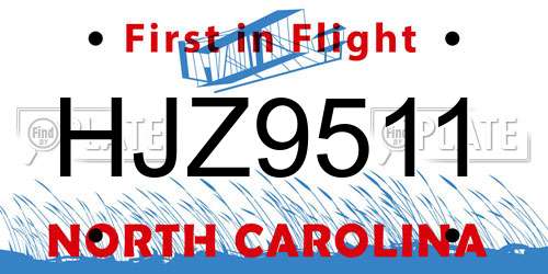 HJZ9511 North Carolina License Plate