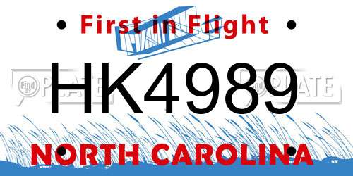 HK4989 North Carolina License Plate