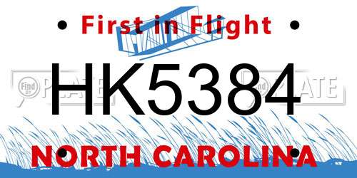 HK5384 North Carolina License Plate