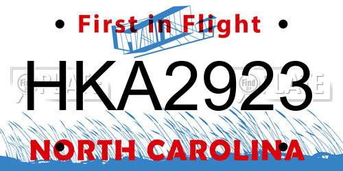 HKA2923 North Carolina License Plate