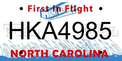 HKA4985 North Carolina License Plate