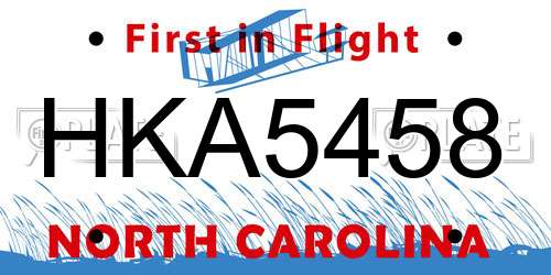 HKA5458 North Carolina License Plate