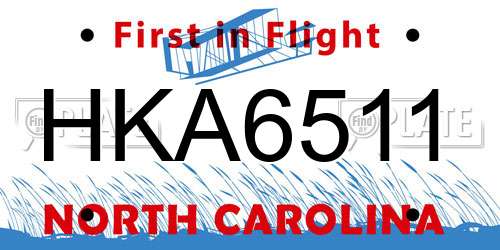 HKA6511 North Carolina License Plate