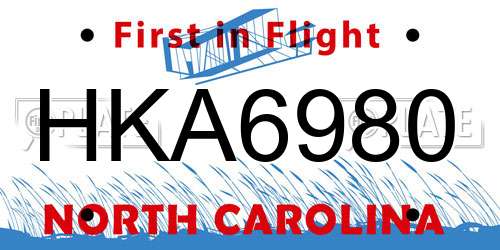 HKA6980 North Carolina License Plate