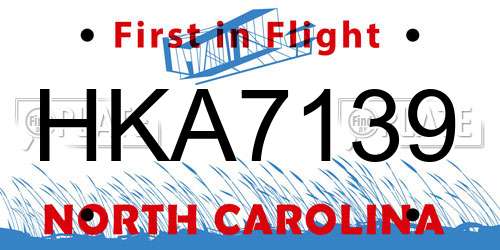 HKA7139 North Carolina License Plate