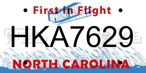 HKA7629 North Carolina License Plate