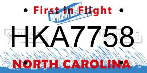 HKA7758 North Carolina License Plate