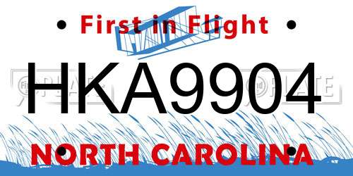 HKA9904 North Carolina License Plate