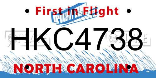 HKC4738 North Carolina License Plate
