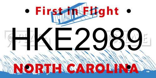 HKE2989 North Carolina License Plate