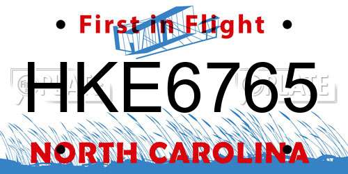 HKE6765 North Carolina License Plate