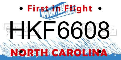 HKF6608 North Carolina License Plate