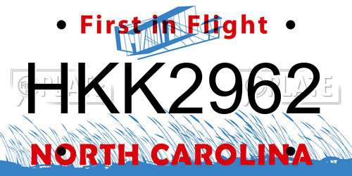 HKK2962 North Carolina License Plate