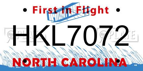 HKL7072 North Carolina License Plate