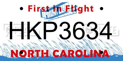 HKP3634 North Carolina License Plate